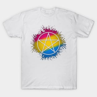 Paint Splatter Pansexual Pride Pentacle Symbol T-Shirt